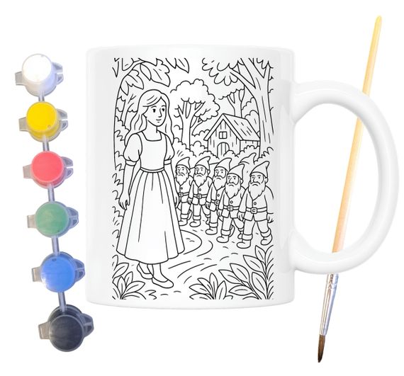Набір для творчості кружка розмальовка Білосніжка та семеро гномів (за мотивами казки братів Грімм) 330 мл біла (КР0187) | Зображення 1