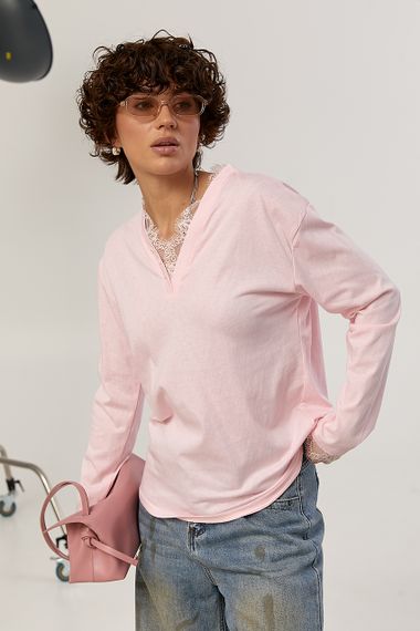 Вільний лонгслів з мереживом - пудра цвет, ONE SIZE (є розміри)