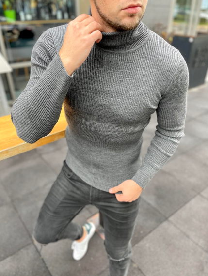 Мужской теплый вязаный гольф DS0002 рL графит | Зображення 2