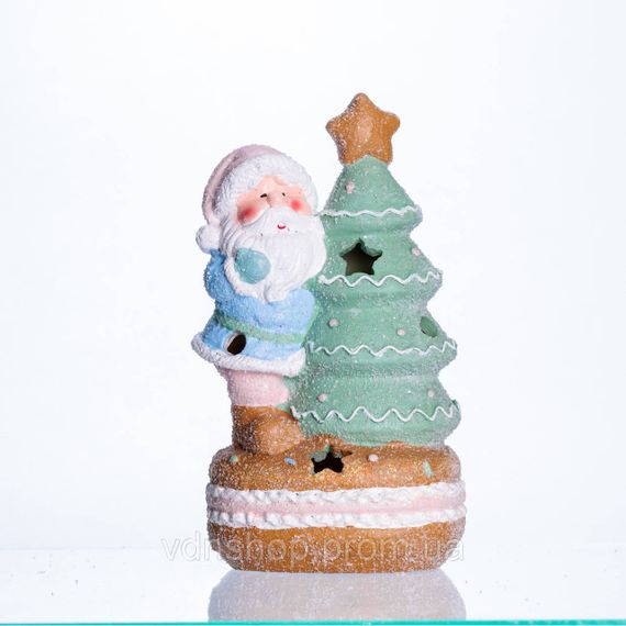 Новорічна декоративна фігурка з підсвіткою 11.5×9×20 см Новорічний декор Санта-Клаус з ялинкою з порцеляни CR-6-9 | Зображення 1