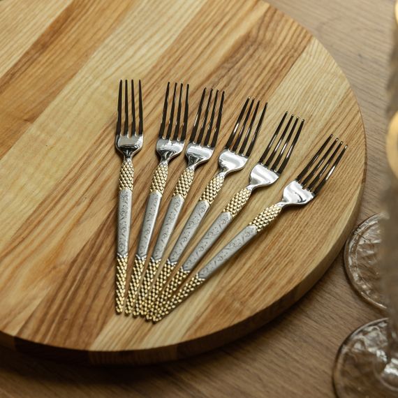 Набор десертных вилок 6 штук вилки десертные из нержавеющей стали 15.5 см Серебро с золотом HP-20-40 | Зображення 4