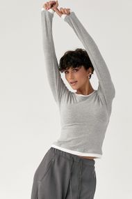 Жіночий двошаровий лонгслів - сірий цвет, ONE SIZE (є розміри)