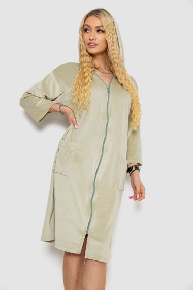 Халат жіночий велюровий на блискавці, колір світло-оливковий, 238R101-1 | Зображення 2
