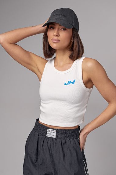 Женская майка в рубчик с вышивкой JH - молочный цвет, L (есть размеры)