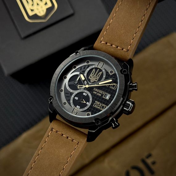 Годинник наручний Awarder 016 Тризуб золото Black-Brown | Зображення 1