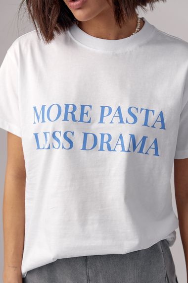 Женская футболка с надписью More pasta less drama - голубой цвет, M (есть размеры) | Зображення 3