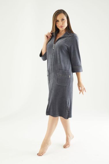 Женский халат Nusa 0321 велюровый на молнии, антрацит 4XL | Зображення 3