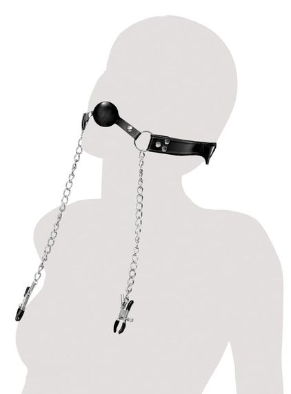Кляп та затискачі для грудей Fetish Fantasy Series Deluxe Ball Gag and Nipple Чорний One Size | Зображення 2