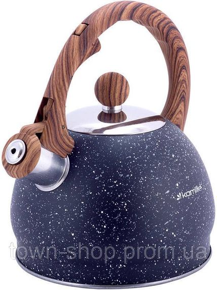 Чайник Kamille Whistling Kettle Marble 2л из нержавеющей стали со свистком, черный мрамор KM-1071 | Зображення 1
