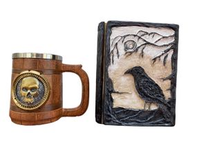 Подарунковий набір Кухоль 3D Череп Gold Rose та Блокнот 3D «Тінь Ворона»