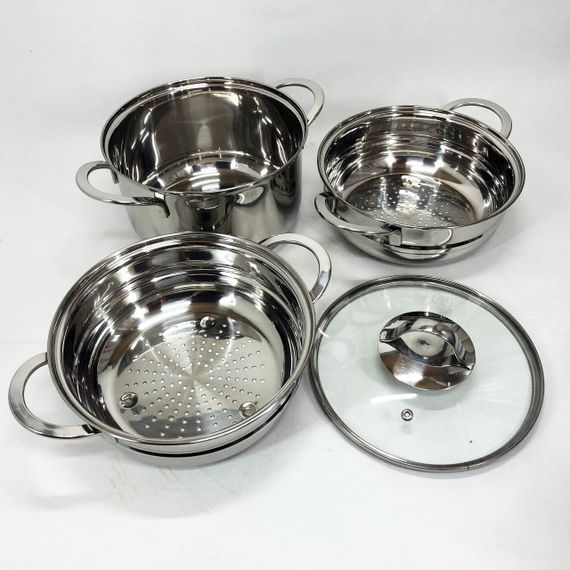 Кастрюля-пароварка LB-1857CB из нерж. стали со стеклянной крышкой, индукция, ZQ-762 3,7л., 4пр | Зображення 5