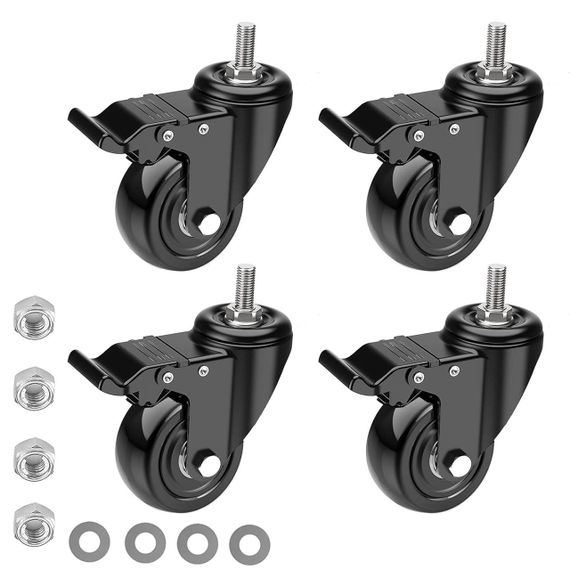 Ролики мебельные поворотные 50 мм с тормозом 4 шт, усиленные транспортные до 300 кг для мебели столов ящиков