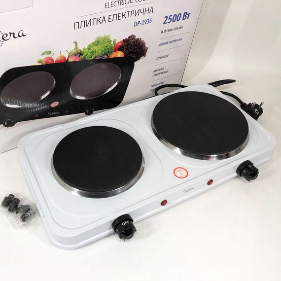 Электроплита 2 конфорки Suntera DP-1935B, 2500W белая | RY-969 Плита двухкомфорочная