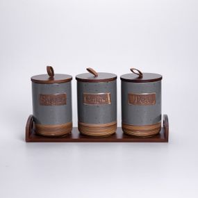 Набір банок для сипучих продуктів 3 шт. з бамбуковими кришками на підставці
