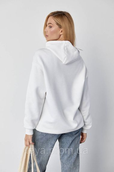 Утеплене жіноче худі з кишенею-кенгуру колір молочний FL_000854 | Зображення 1