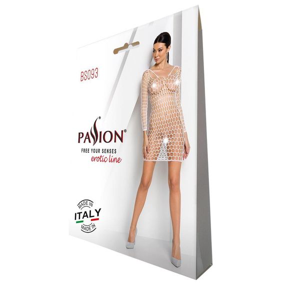 Бодістокінг-сукня з глибоким коміром Passion BS093 white, довгі рукави, One size | Зображення 3