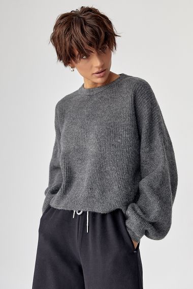 В'язана жіноча укорочена кофта - темно-сірий цвет, ONE SIZE (є розміри) | Зображення 4