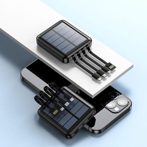 Повербанк Power Bank на солнечной панели со встроенными кабелями 10000mAh | Зображення 1