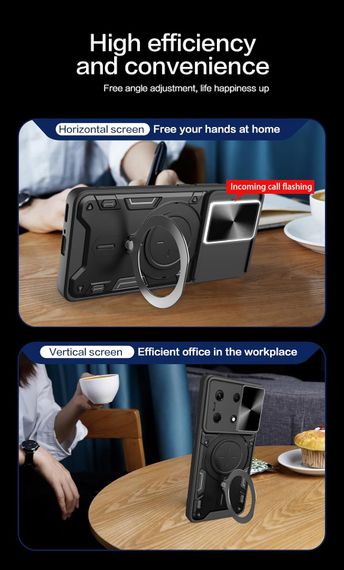 Чехол Magnetic Stand с защитой камеры для Poco F6 Pro цвет Черный | Зображення 5