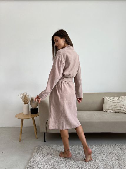 Жіночий халат COSY із мусліну довгий, латте. | Зображення 1