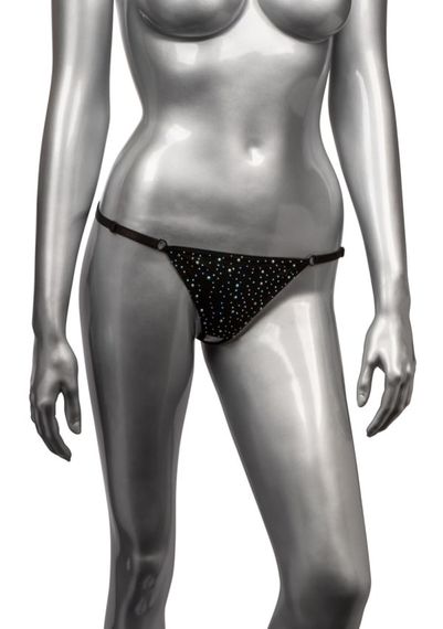 Трусики стрінги зі стразами та відкритим доступом CalExotics Crotchless Thong, чорний | Зображення 1