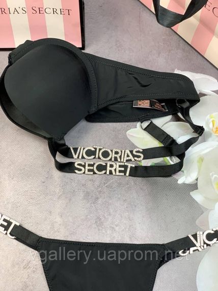Набор женского нижнего белья Victoria's Secret Буквы со стразами - 85C -  Черный | Зображення 4