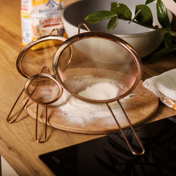 Набір ситечок 3 штуки для борошна і круп з нержавіючої сталі Мідний HP-19-22 | Зображення 4