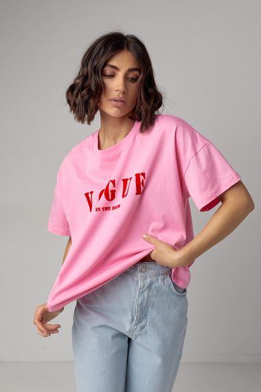Женская футболка oversize с надписью Vogue - розовый цвет, M (есть размеры) | Зображення 4
