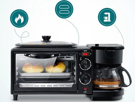 Електрична духовка 3в1 Domotec MS-5308В Кофеварка Сковорода 9 л 4500w | Зображення 2