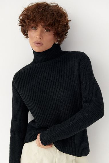 В'язаний гольф у рубчик - чорний цвет, ONE SIZE (є розміри) | Зображення 4