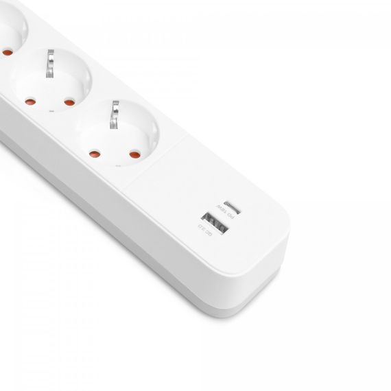 Мережевий подовжувач 3 м 4 гнізда з USB (QC3.0) і USB-C (PD18W) заземленням і кнопкою VIDEX VF-PD43G1QC1PD-W | Зображення 5
