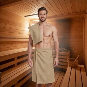 Мужской вафельный банный набор Килт короткий р.42-48 + Полотенце 50х90 см капучино, юбка-полотенце для бани и сауны батал