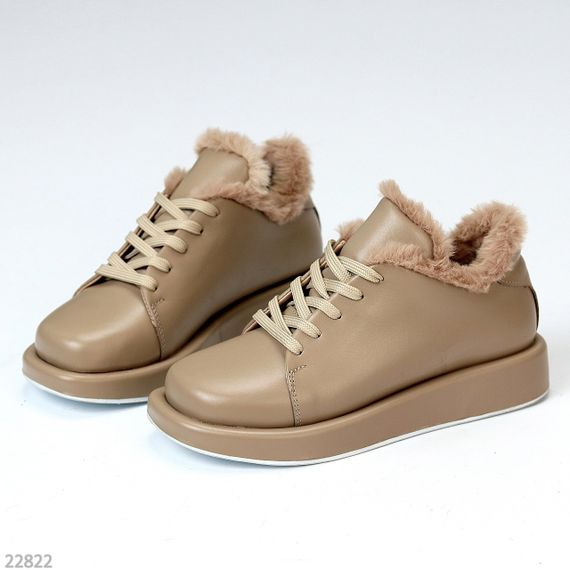 Мега стильні теплі туфлі бежеві автоледі натуральна шкіра колір лате | Зображення 3