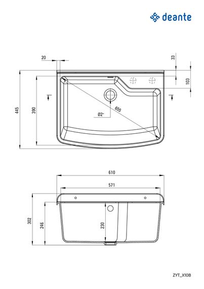 Мийка кухонна Deante Garden, полістирол, прямокут., без крила, 610х445х302мм, чаша - 1, до стіни, сірий (ZYT_310B) | Зображення 1