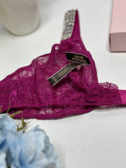 Трусики кружевные Бразилиана Виктория Сикрет со стразами, Victoria's Secret кружевные танга Фуксия, M | Зображення 1