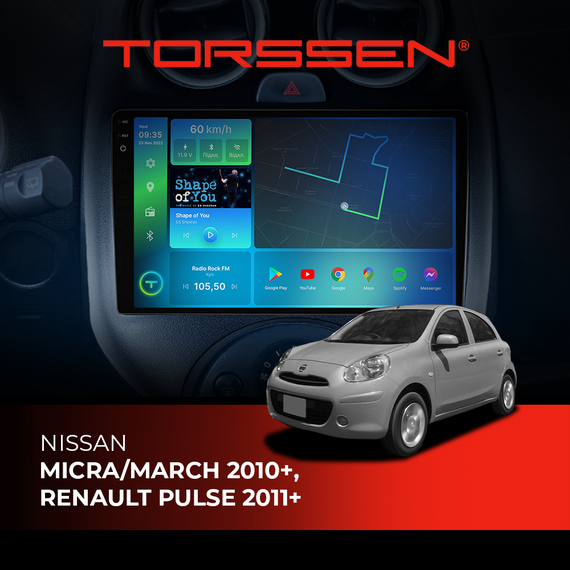 Штатна магнітола Torssen 2K Nissan Micra/March 2010+, Renault Pulse 2011+ F98256 4G Carplay DSP