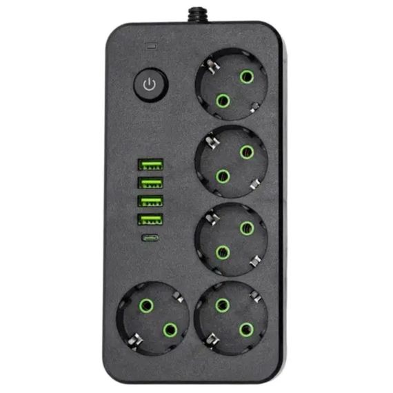 Мережевий фільтр-подовжувач 5 розеток 4xUSB-A 1xUSB-C 5м чорний HP-5-52