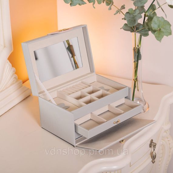 Шкатулка для украшений из эко кожи 3 яруса с зеркалом органайзер для ювелирных изделий HP-5-17G | Зображення 6