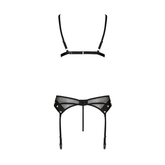 Комплект белья Passion NESSY SET XXL/XXXL black, бюстгальтер, пояс для чулок, стринги | Зображення 3