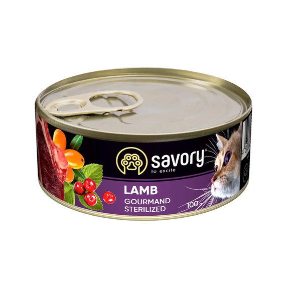 Вологий корм Savory Sterilized Lamb для дорослих стерилізованих котів, ягня 100г
