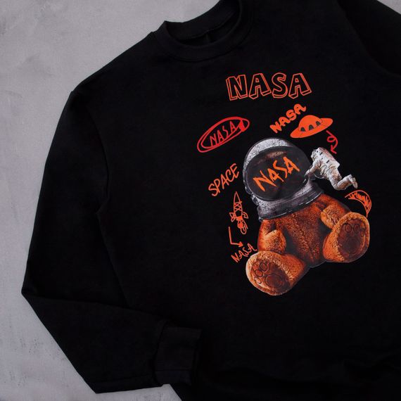 Мужской спортивный костюм худи + штаны с принтом Мишка Nasa OC1279 цвет черный размер XXL | Зображення 1