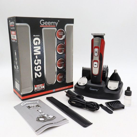 Аккумуляторная машинка для стрижки волос 10в1, Geemy GM 592, Красный / Профессиональный триммер с насадками | Зображення 9