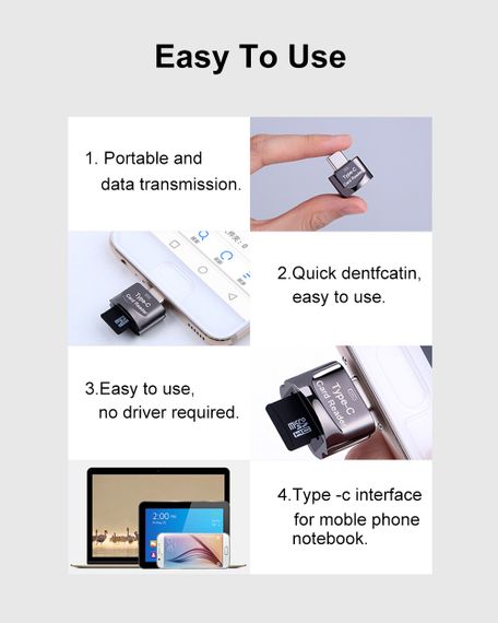 Кардридер з Type C на Micro-SD, TF, високошвидкісний, сірий | Зображення 3