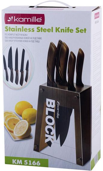 Набір кухонних ножей Kamille Oryen Brown 5 ножів на підставці Block | Зображення 3