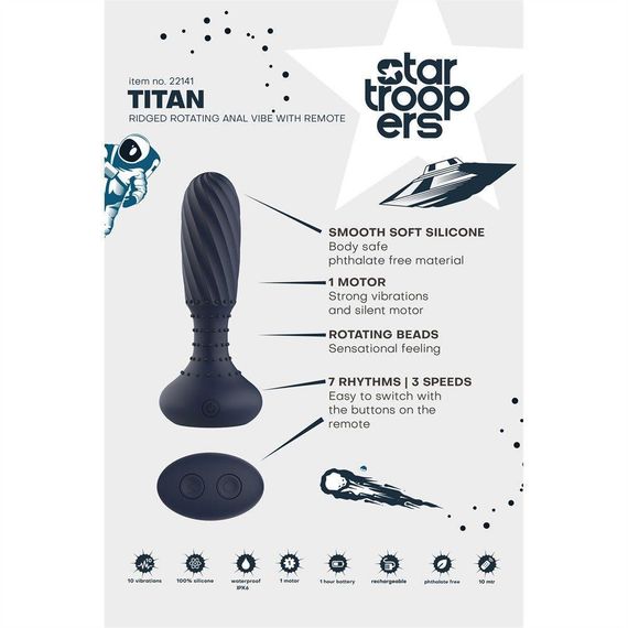 Анальный вибратор с пультом Dream Toys Startroopers Titan с вращающимися шариками, синий Sex Aura | Зображення 8