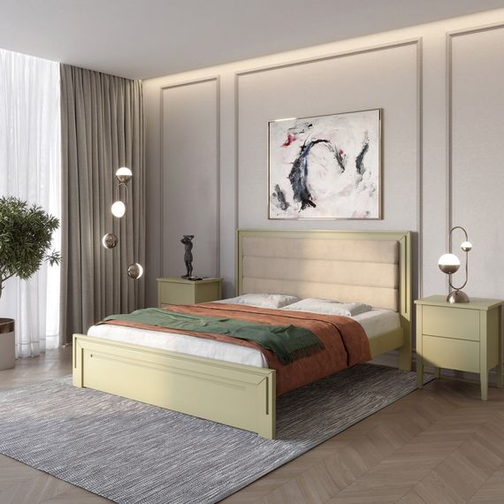 Полуторне дерев&#039;яне ліжко Mebigrand Торонто Т5 Оливковий (RAL1020)/Аляска 23 (бежевий) 120х200 см (MBG-10704)