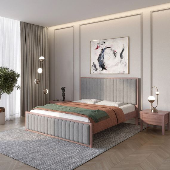 Односпальне дерев'яне ліжко Mebigrand Відень Горіх лісовий/Аляска 93 (Сірий) 90х190 см (MBG-10754)