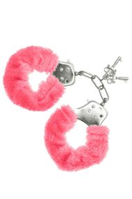 Наручники S Pleasures Furry Cuffs Pink з пухнастим оздобленням, 2 ключі в комплекті sexstyle