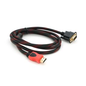 Кабель HDMI -VGA 1.5м,1 феррит,оплетка,круглый Black/RED,Пакет,Q150