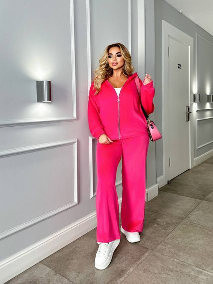 Женский велюровый спортивный костюм больших размеров штаны палаццо МТ317 цвет розовый, размер 50/52 | Зображення 2